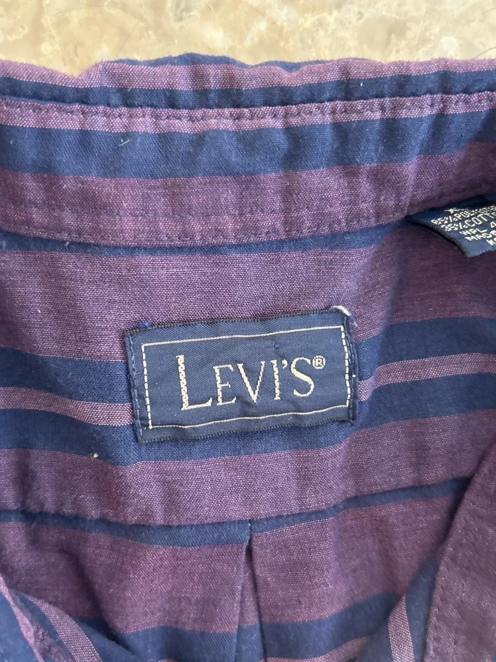 Vintage 90s Levi’s Striped Button Up Shirt XL Purple Blue Short Sleeve
